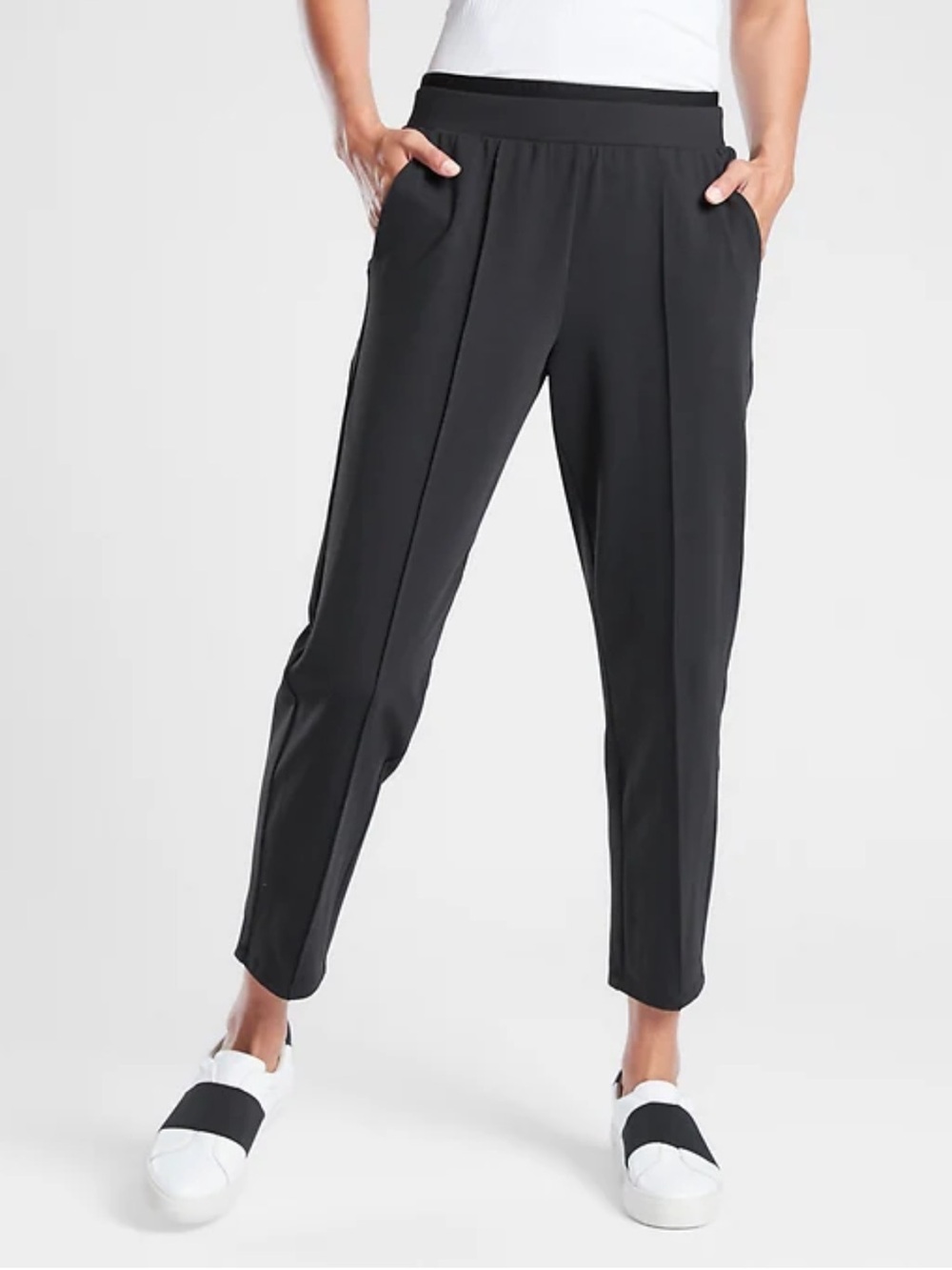 Athleta Venice Pin tucked Black Stretch Waistband Pants